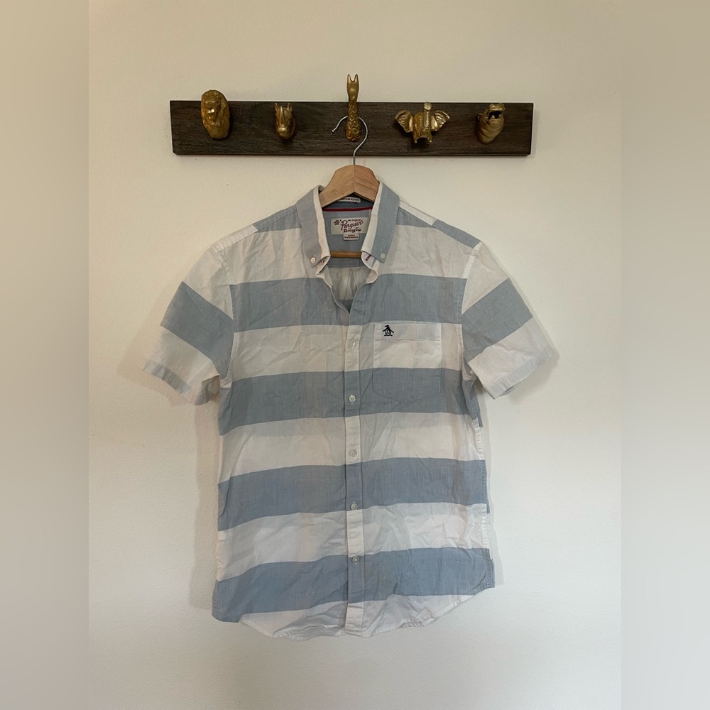 Original Penguin Men's Shirt in Blue and White Stripes